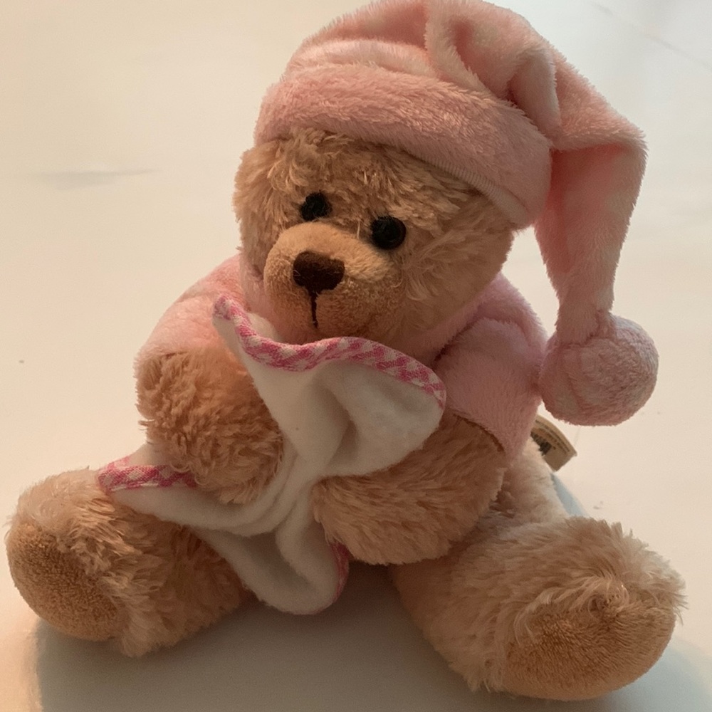 plush land, teddy bear with Blanket and cap 6 inches tall